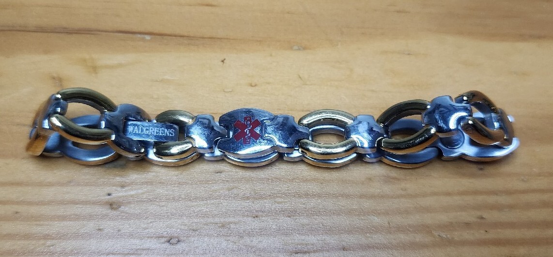 Walgreens Medical ID Diabetes 8" Bracelet Stainless Steel Silver & Gold