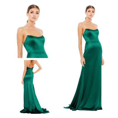 New MAC DUGGAL 12428 Emerald Charmeuse Rhinestone Strap Trumpet Gown Wm (4) $298