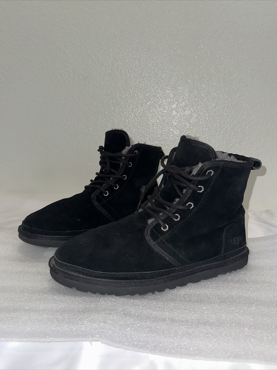 MEN SZ 9 UGG HARKLEY LACE BOOTS DARK BLACK SUEDE SHEEPSKIN  display picture 1