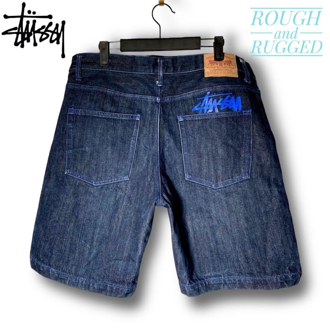 Collaboration Stussy Half Denim Pants Paint Logo Dark Blue Collaboration Stussy Half Denim Pants Paint Logo Dark Blue