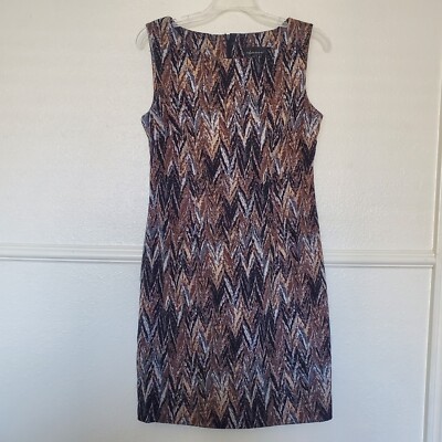 Connected Apparel Dress Sheath Sleeveless Midi Brown Chevron Pattern Womens Sz 6