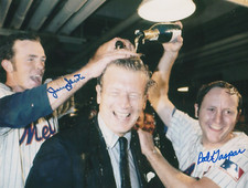 JERRY GROTE / ROD GASPAR NEW YORK METS  1969 WS CHAMPS  ACTION SIGNED 8x10