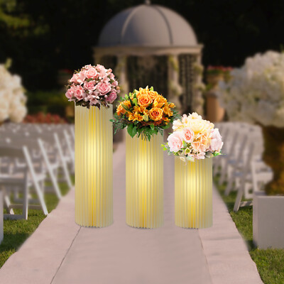 3PC Foldable Honeycomb Cardboard Flower Stands Set White 30×60/80/100cm USB LED