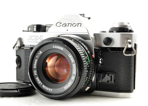 Canon AE-1 Program 35mm SLR Film Camera silver 50mm 1:1.8 FD Lens WORKING TESTED