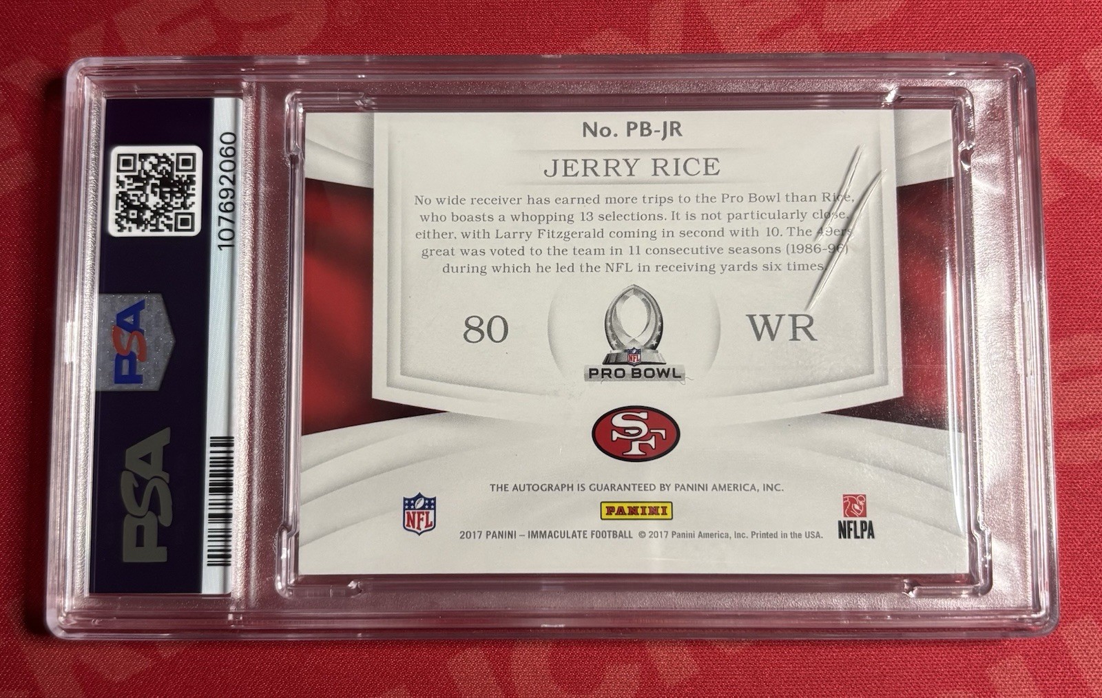 2017 Panini Immaculate Jerry Rice #07/13 Pro Bowl Selections Auto PSA Authentic view 2