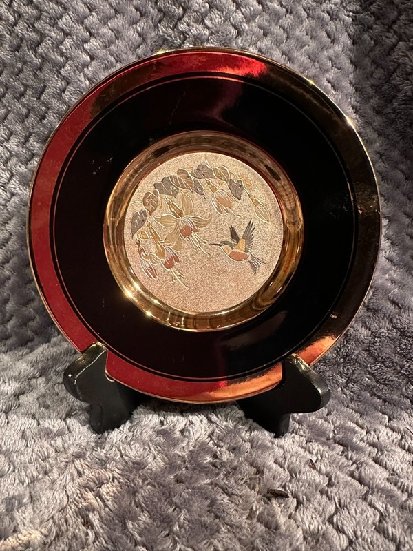 Limited Edition Art of Chokin Hummingbird Plate 24KT Gold Trim-Japanese