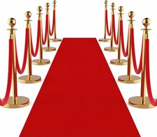 6/8/12-Piece Gold Stanchion Post Set with 4/6/10 Red Velvet Ropes and Red Carpet