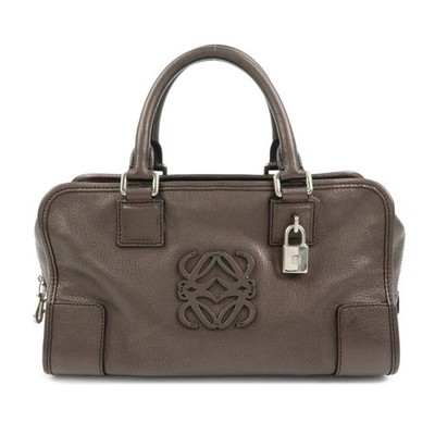 LOEWE Anagram Amazona 28 Leather Hand Bag Boston Bag Metallic Brown Used F/S