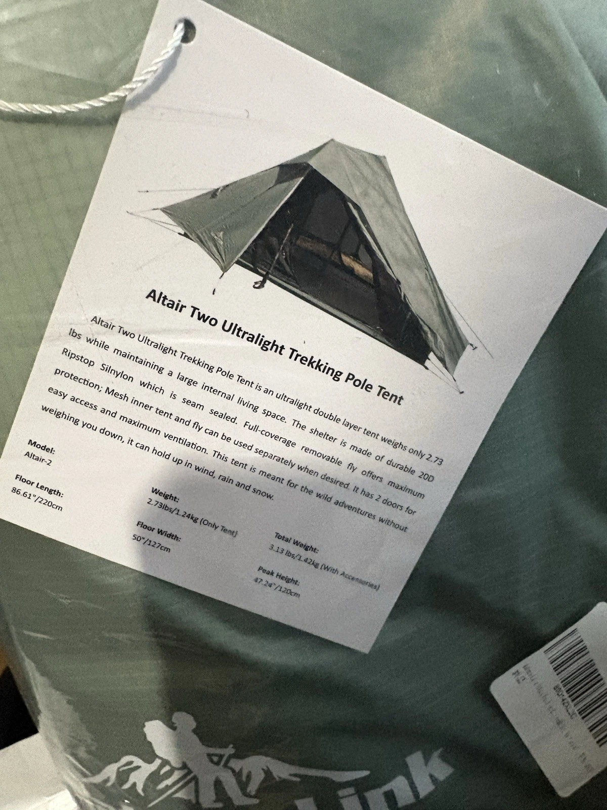 Altair Two - Ultralight Backpacking Tent, 2 Person with poles included