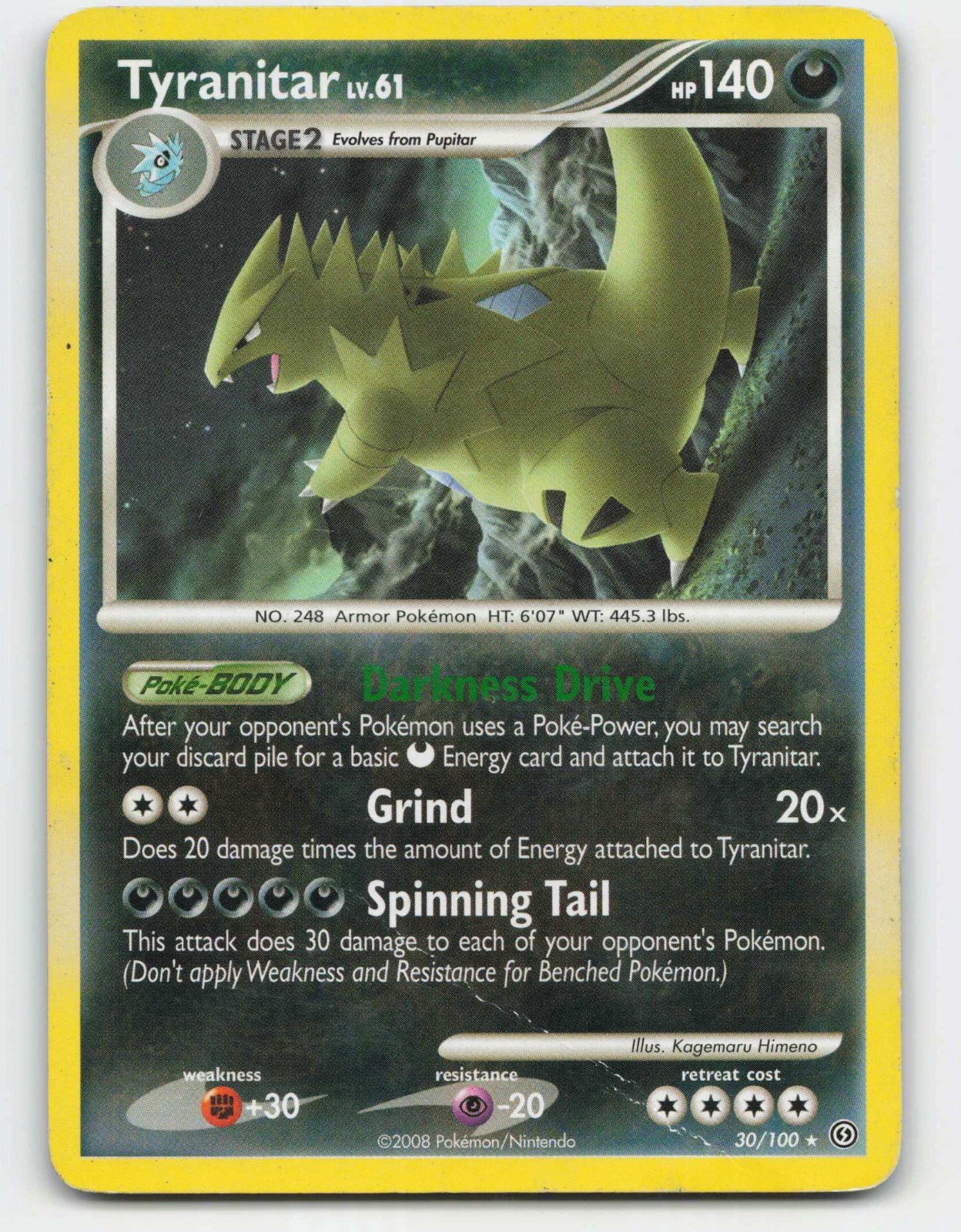 2008 Pokemon, Stormfront, #30/100 Tyranitar, Rare