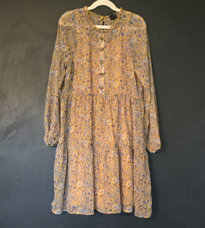 Art Class Girl's Boho Yellow Blue Paisley Knee Length Dress L 10/12 Long Sleeve
