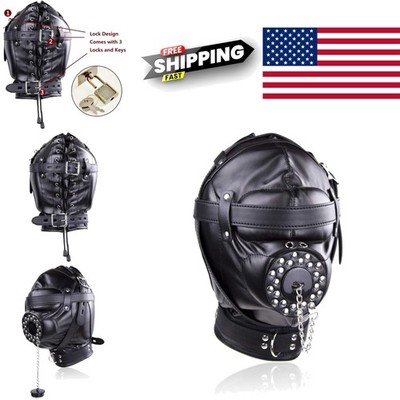 High Quality Faux Leather Full Face Mask BDSM Headgear for Cosplay and Parties