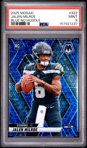 2025 PANINI MOSAIC BLUE NO HUDDLE #322 JALEN MILROE ROOKIE RC 97/99 PSA 9