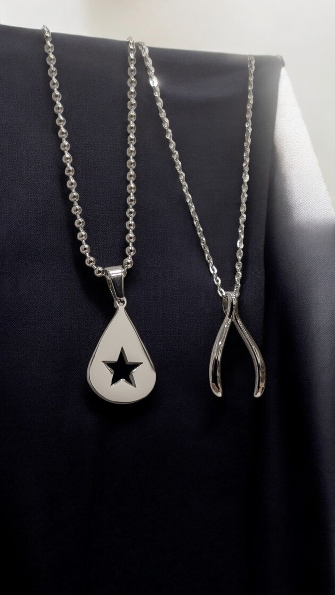Conan Gray Wishboneネックレス、トランプ2点セット Conan Gray Wishbone + Teardrop Necklace Set Stainless Steel