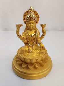 Gold Lakshmi Statue 4" Plastic Hindu Goddess Laxmi Idol 9015 Puja Car Murti Deco