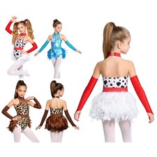 Girls Jumpsuit Halter Leotard Rhinestones Bodysuit Printed Competition Costume