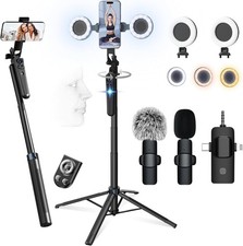 71" Professional Vlogging Kit: Track, Record Shine with Lights Wireless Mics