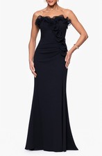 NEW XSCAPE Ruffle Detail Strapless Scuba Crepe GOWN SIZE 14 $258 BLACK NORDSTROM