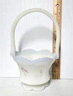 FENTON WHITE SATIN GLASS BASKET WITH HADLE - HAND PAINTED & SIGNED by A SALLEE
