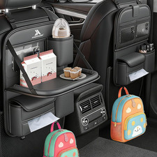2 Pack Universal Premium Leather Foldable Car Backseat Organizer with Table Tray
