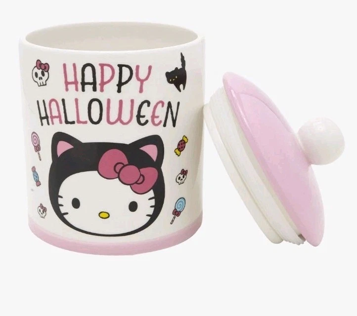 Hello Kitty Happy Halloween Cookie Jar Black Cats Skull W Bow Candy NEW Sanrio - Image 3 of 3
