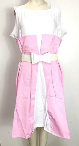 Damen Cocktailkleid Retro Vintage 50s Rockabilly Ärmellos, Weiß/Rosa, 3XL - Picture 1 of 2