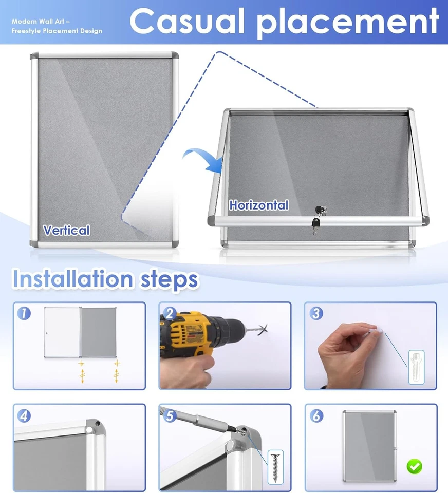 SWANCROWN Fabric Bulletin Board Enclosed Wall-Mounted Display Case for Office Cl - Image 4 of 4