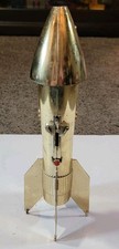 VINTAGE ASTRO MFG ROCKET Gold Tone METAL COIN BANK 60s Space Age First National