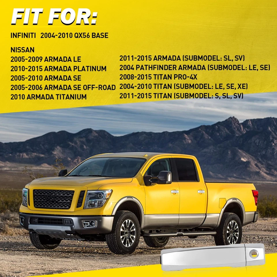 Manija de puerta exterior cromada delantera 2-20X para Nissan Pathfinder Armada 04 Foto 2 de 4