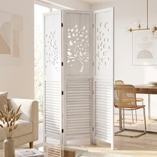 67" Folding Room Divider, 3 Panel Wooden Privacy Screen w/Tree and Leaves Cutout