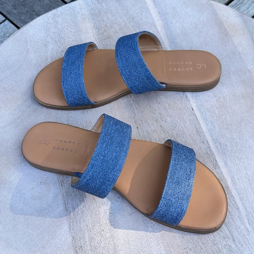 Sandalias sin cordones Lauren Conrad Sunstone para mujer azul denim marrón talla 8 nuevas - Imagen 6 de 13