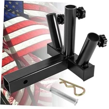 3-Flag Pole Hitch Mount Holder – Heavy-Duty Steel Triple Flagpole Bracket for 