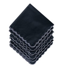 Handkerchiefs Premium 60s Cotton Embroidery scalloped Hankies Black 6PCS