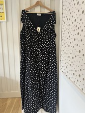 Rixo Siena Cotton Blend Polka Spot Black Midi Dress Tie Back UK 20 XXXL New £285