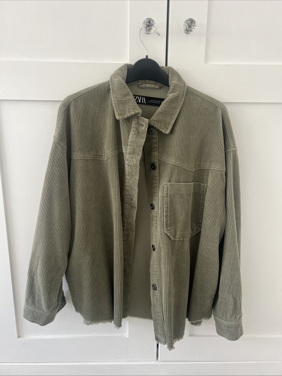 Zara Green Corduroy Jacket Size S 100% Cotton Perfect Condition
