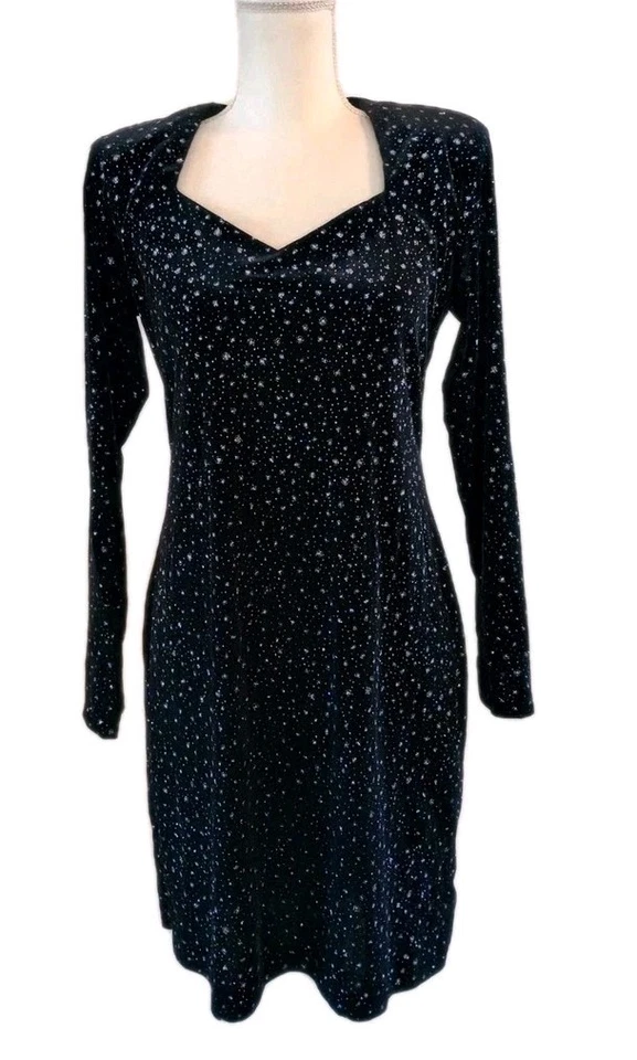 Vtg Velvet Mini Dress Medium 80s 90s Bling Glam Sparkle Long Sleeve Party  - Image 4 of 4