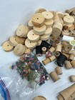 Unfinished Wood Round Craft Shapes Lot: Discs, Spools, Dowels & Plastic Beads — photo 2