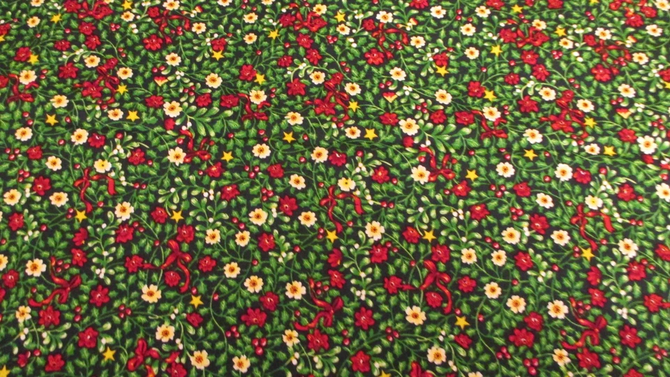 Tela de Navidad Floral Rojo Verde Amarillo Algodón Tesoros atemporales POR x 44 Foto 2 de 4