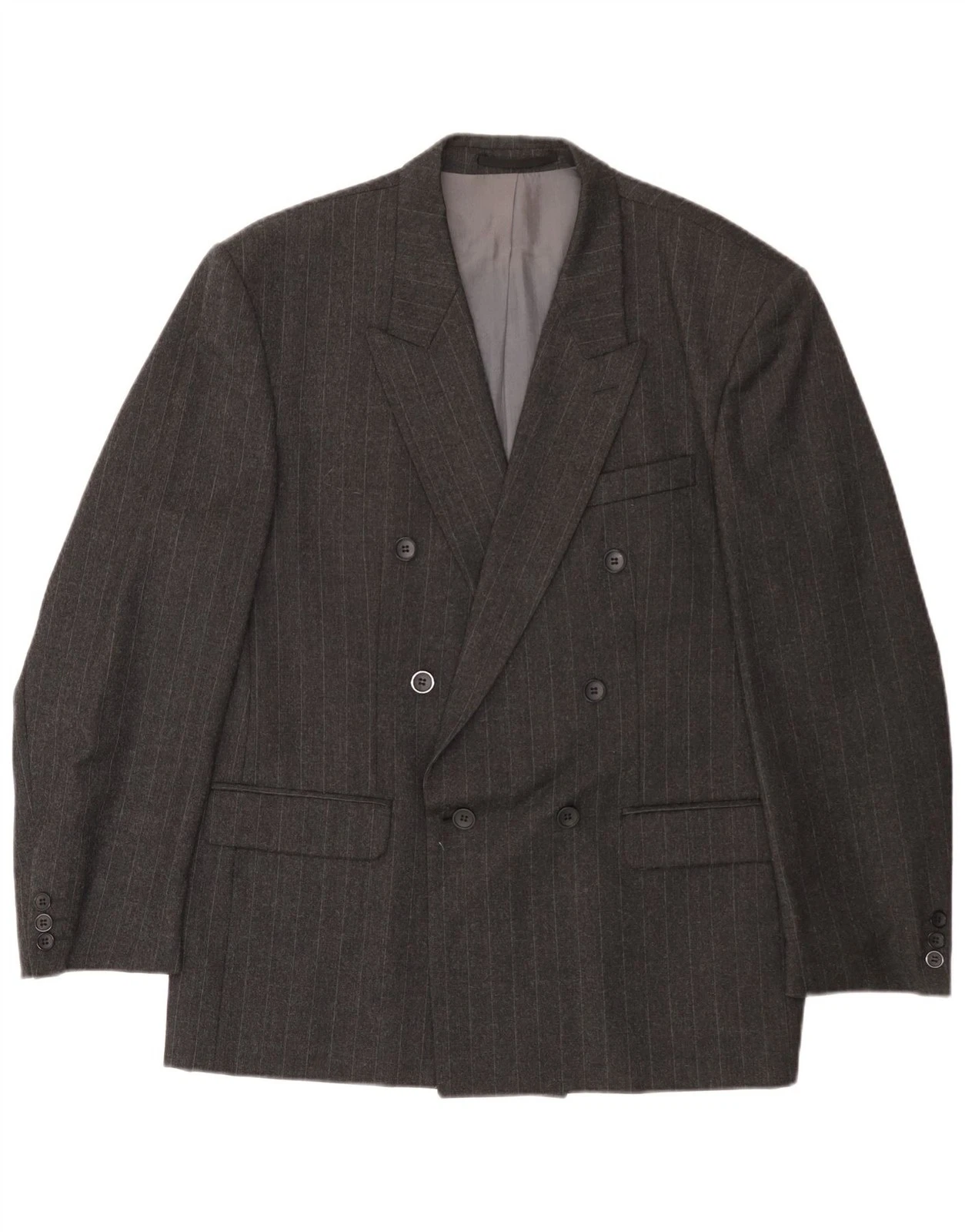 Vintage Mens Double Breasted Blazer Jacket EU 54 2XL Grey Pinstripe Wool BV02
