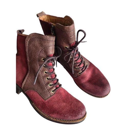 Botines Naya Agave Borgoña Marrón Cuero Gamuza Con Cordones Talla 7.5 Boho Combat - Imagen 4 de 9