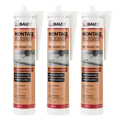 3x dubaust AMK24 Universal Montagekleber Holz Styropor 511g Kartusche Weiss