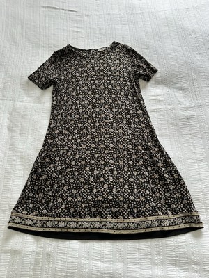 Fat Face schwarz grau Blumen Jersey Tunika Kleid Größe 8 Taschen knielang
