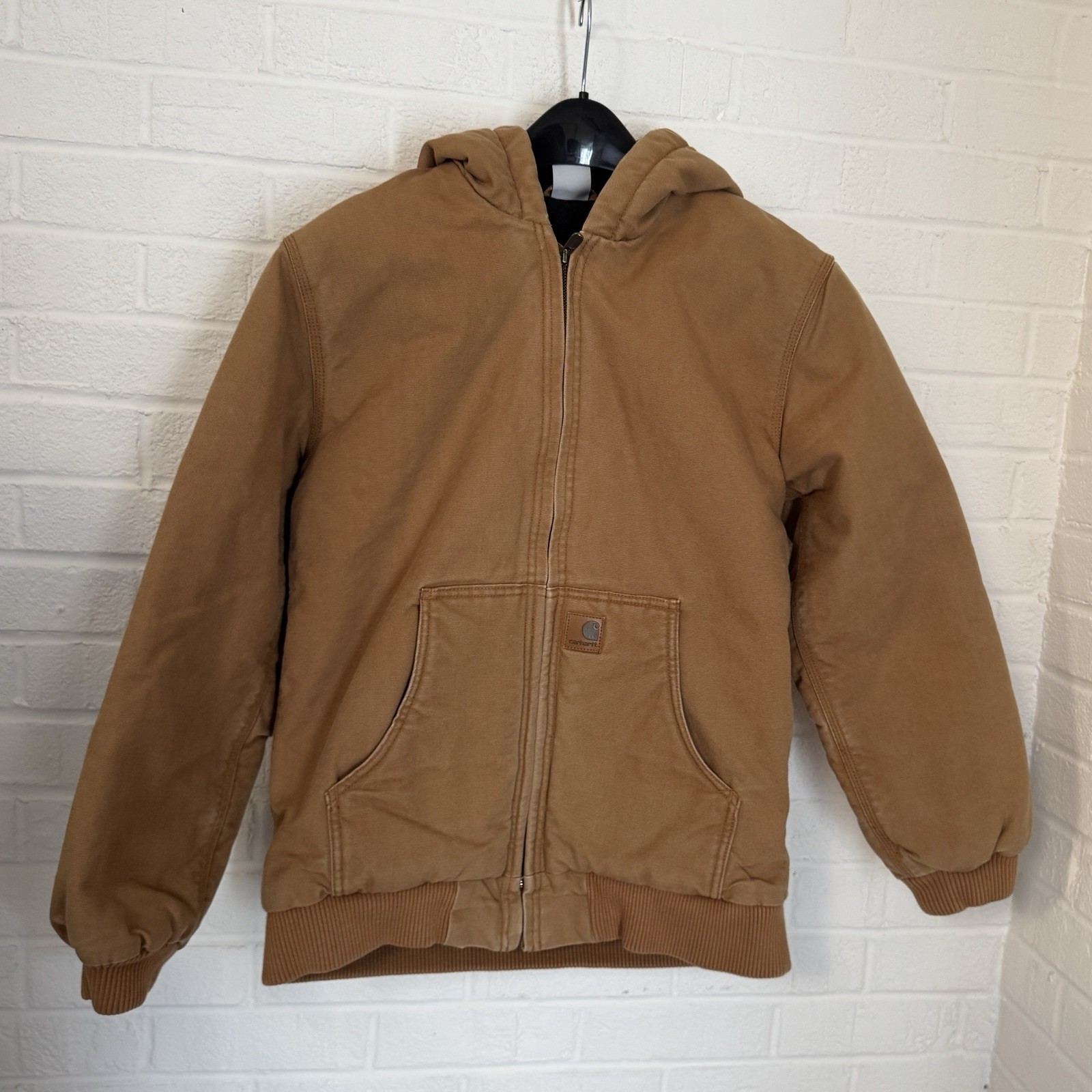 Carhartt Youth Boys XL Hooded Jacket Brown Canvas Insulated Zip Hoodie Coat