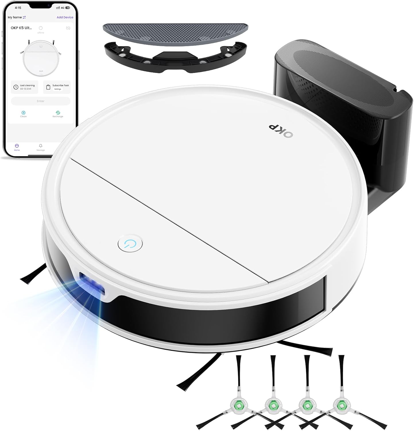 Robot Vacuum and Mop Combo K5 Ultra Small Robotic Cleaner with Tof Lidar Navigat-image