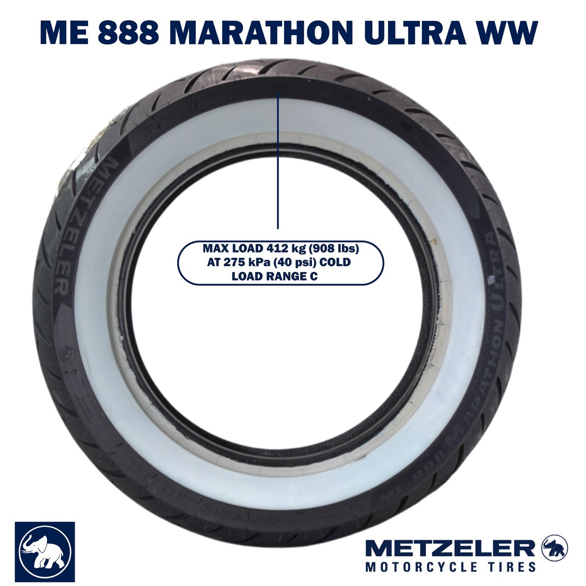 Metzeler ME 888 Marathon Ultra White Wall MU85 B16 Rear Tire with