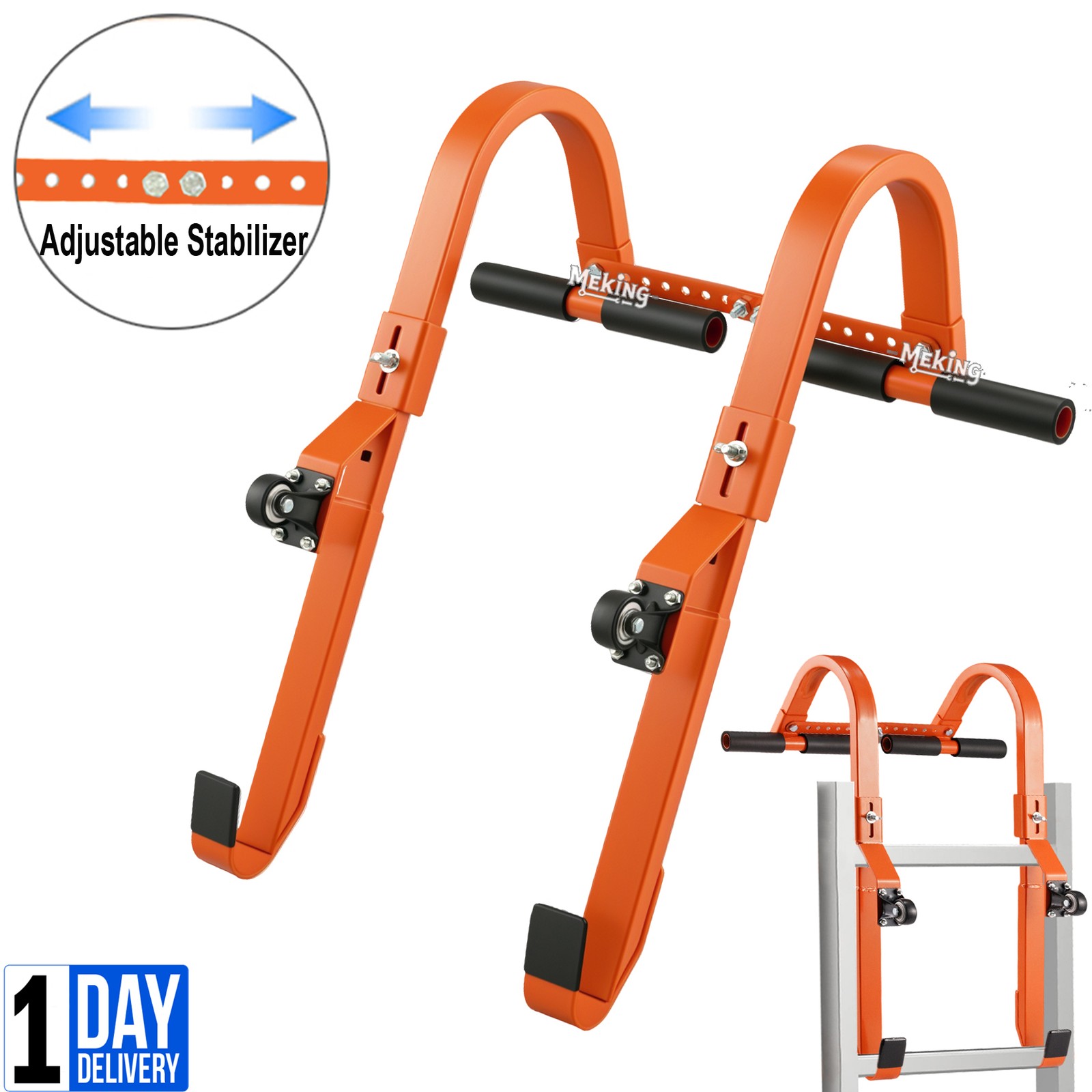 Universal Ladder Roof Hook Stabilizer Grip T-Bar Steel Connector Wheel 2 Pack