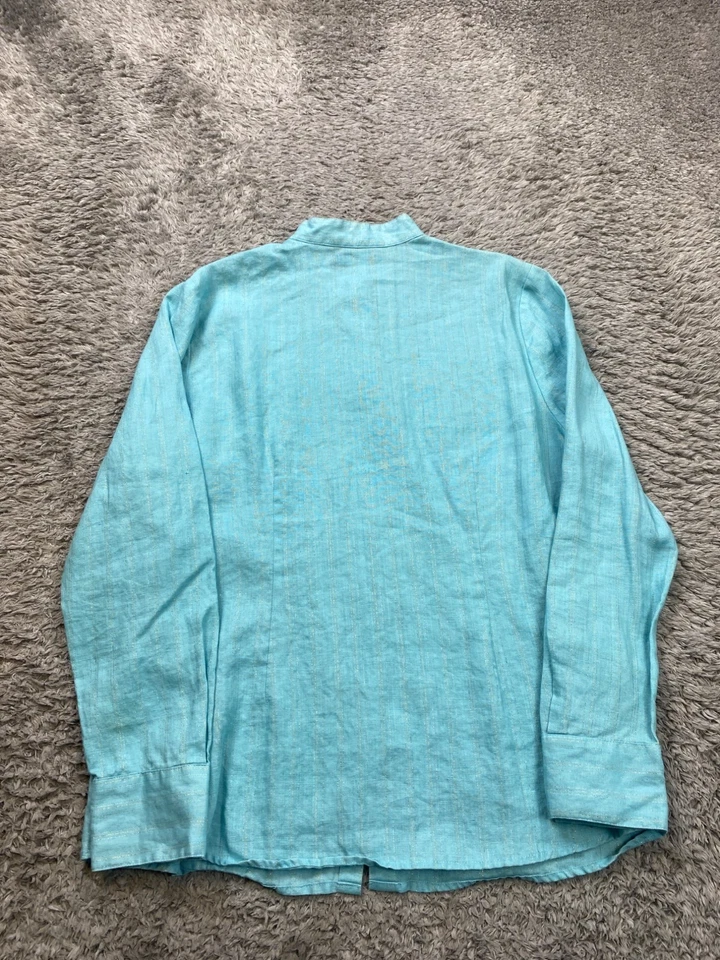 Top de mujer Richard Malcolm XL turquesa lino abotonado Lagenlook túnica de playa Foto 2 de 4