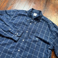 Brooks Brothers Shirt Mens L Blue Plaid Regent Non Iron Supima Logo