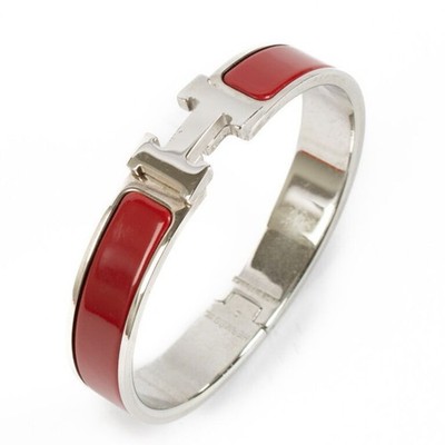 Authentisches Hermès Clic H rotes Emaille Armband Palladium Silber Hardware Armreif PM