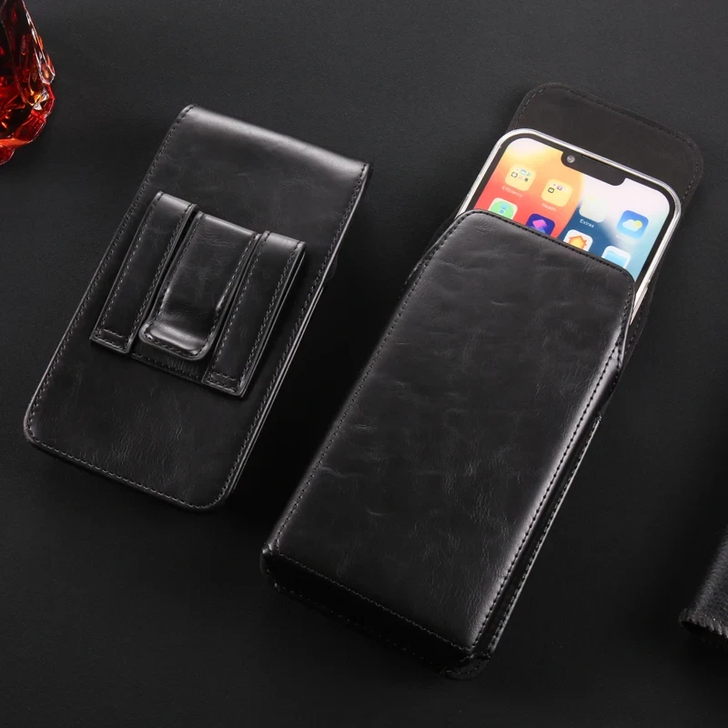 COW LEATHER PHONE CASE Belt Black Bag Magnetic Buckle Closure Best Gift for Men - Image 2 of 4